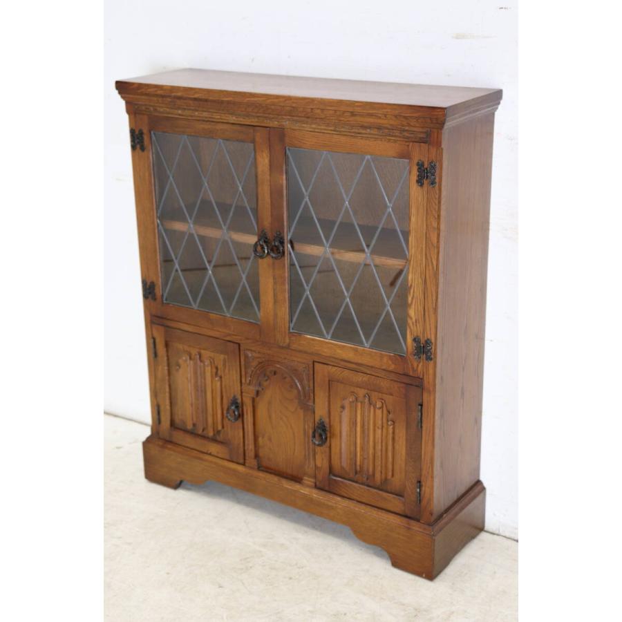 英国製 1970年代 Jaycee Furniture 無垢オーク材 リードガラス ブックケース 本棚 書棚 キャビネット 飾り棚 アンティーク家具 (G-44) |  | 02