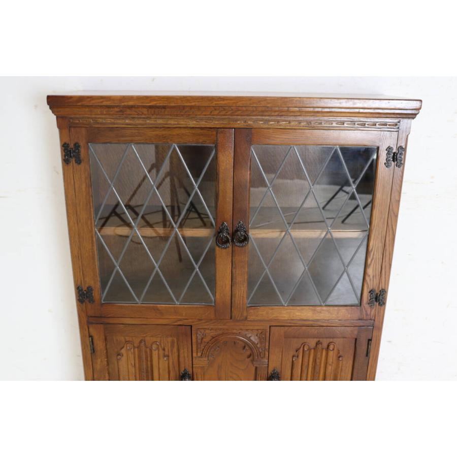 英国製 1970年代 Jaycee Furniture 無垢オーク材 リードガラス ブックケース 本棚 書棚 キャビネット 飾り棚 アンティーク家具 (G-44) |  | 04