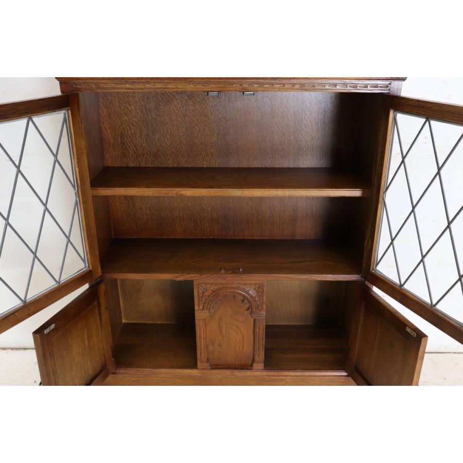英国製 1970年代 Jaycee Furniture 無垢オーク材 リードガラス ブックケース 本棚 書棚 キャビネット 飾り棚 アンティーク家具 (G-44) |  | 06