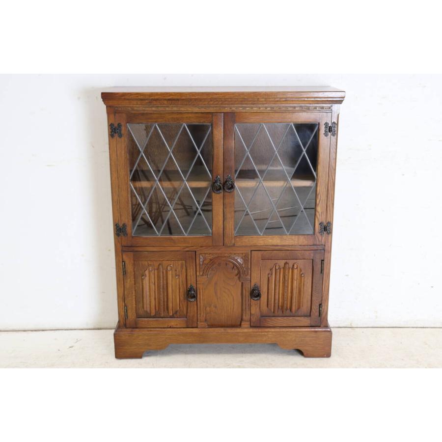 英国製 1970年代 Jaycee Furniture 無垢オーク材 リードガラス ブックケース 本棚 書棚 キャビネット 飾り棚 アンティーク家具 (G-44) |  | 07