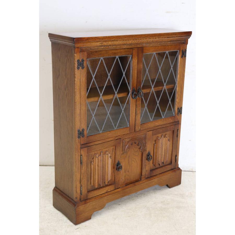 英国製 1970年代 Jaycee Furniture 無垢オーク材 リードガラス ブックケース 本棚 書棚 キャビネット 飾り棚 アンティーク家具 (G-44) |  | 08