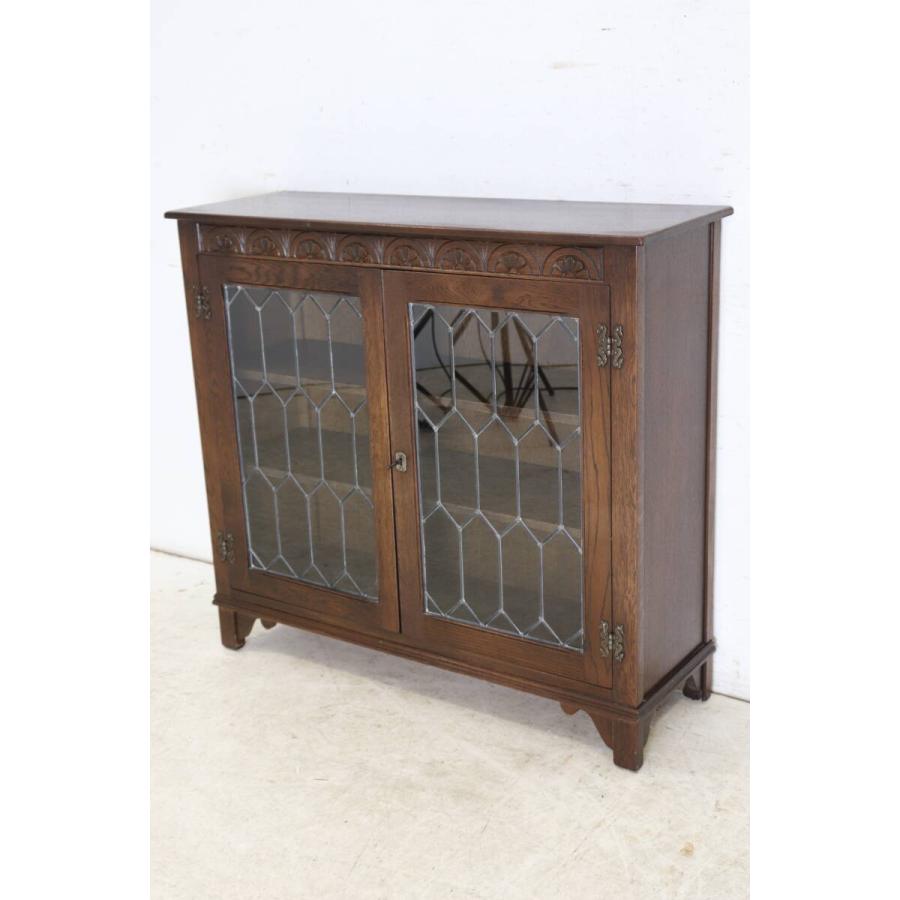 英国製 1970年代 Jaycee Furniture ジェイシー オーク材 ステンドグラス ブックケース ガラスキャビネット 飾り棚 アンティーク家具 (G-64) |  | 03