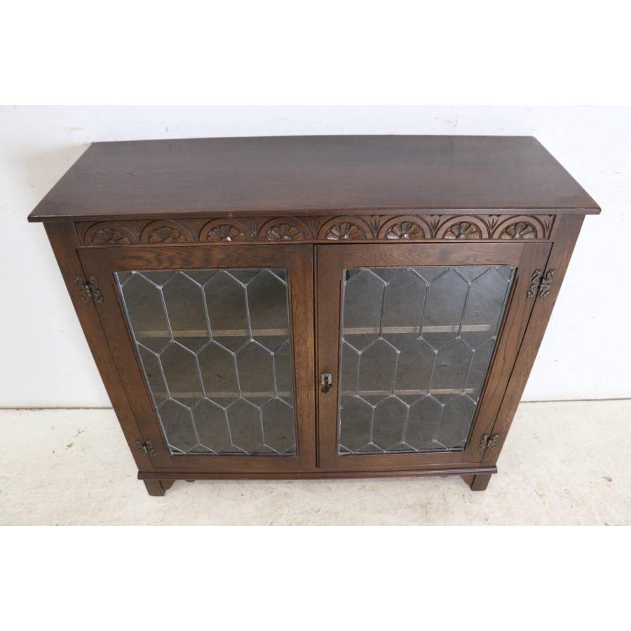 英国製 1970年代 Jaycee Furniture ジェイシー オーク材 ステンドグラス ブックケース ガラスキャビネット 飾り棚 アンティーク家具 (G-64) |  | 05