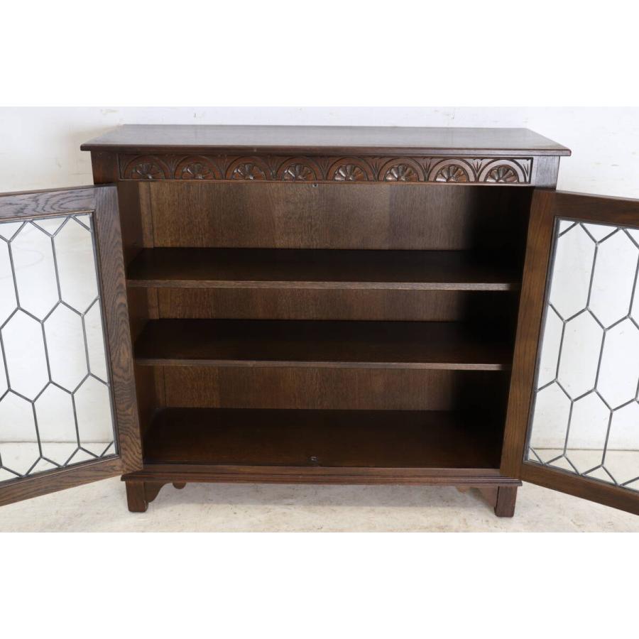 英国製 1970年代 Jaycee Furniture ジェイシー オーク材 ステンドグラス ブックケース ガラスキャビネット 飾り棚 アンティーク家具 (G-64) |  | 07
