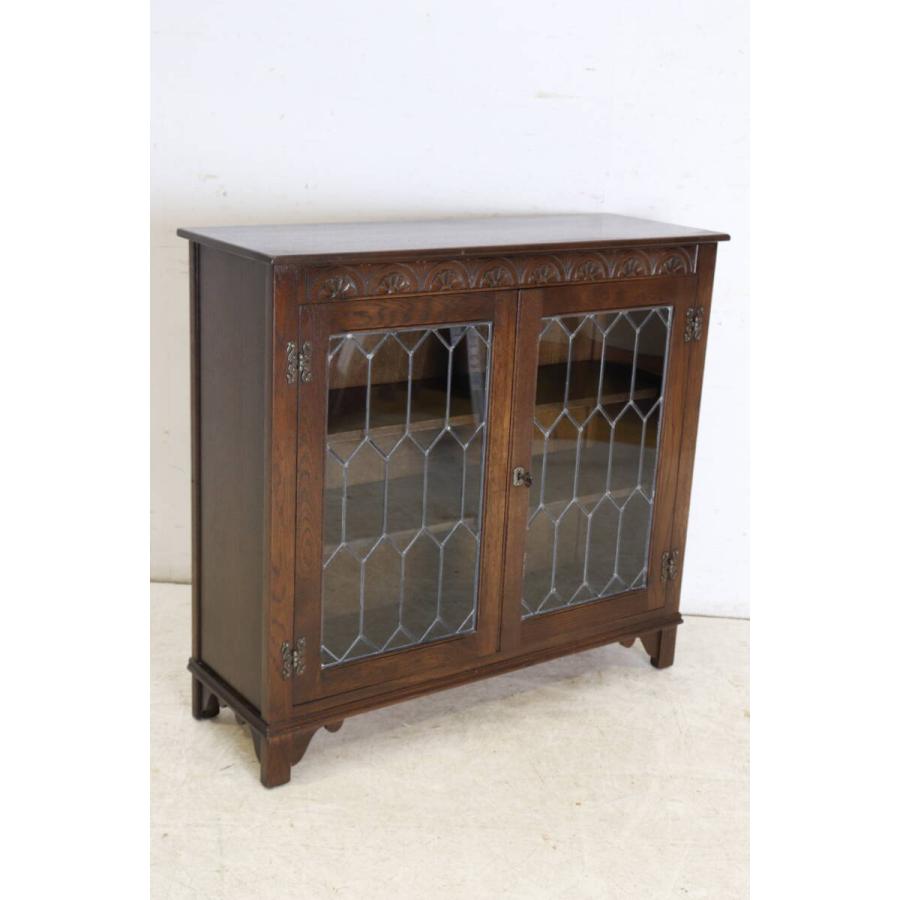 英国製 1970年代 Jaycee Furniture ジェイシー オーク材 ステンドグラス ブックケース ガラスキャビネット 飾り棚 アンティーク家具 (G-64) |  | 09