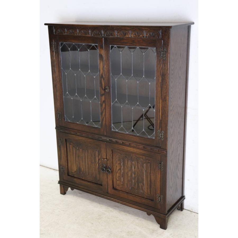 英国製 1960年代 Jaycee Furniture ジェイシー オーク材 ステンドガラス ライブラリーキャビネット ブックケース 本棚 飾り棚 アンティーク家具 (G-65) |  | 03
