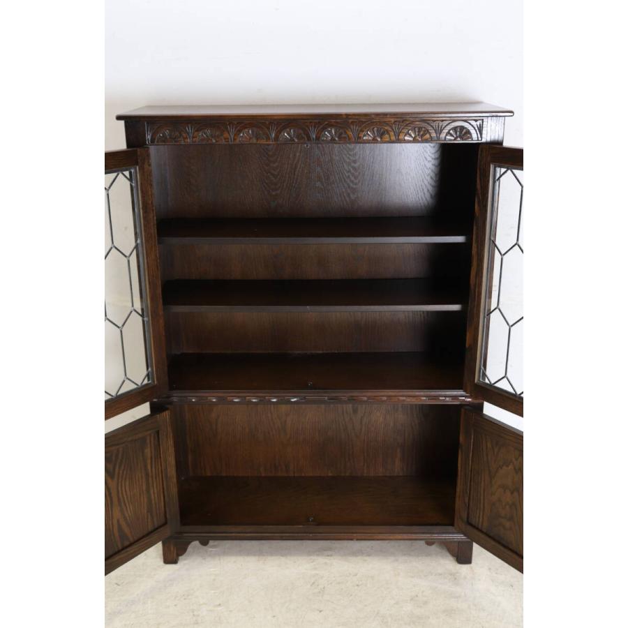 英国製 1960年代 Jaycee Furniture ジェイシー オーク材 ステンドガラス ライブラリーキャビネット ブックケース 本棚 飾り棚 アンティーク家具 (G-65) |  | 08