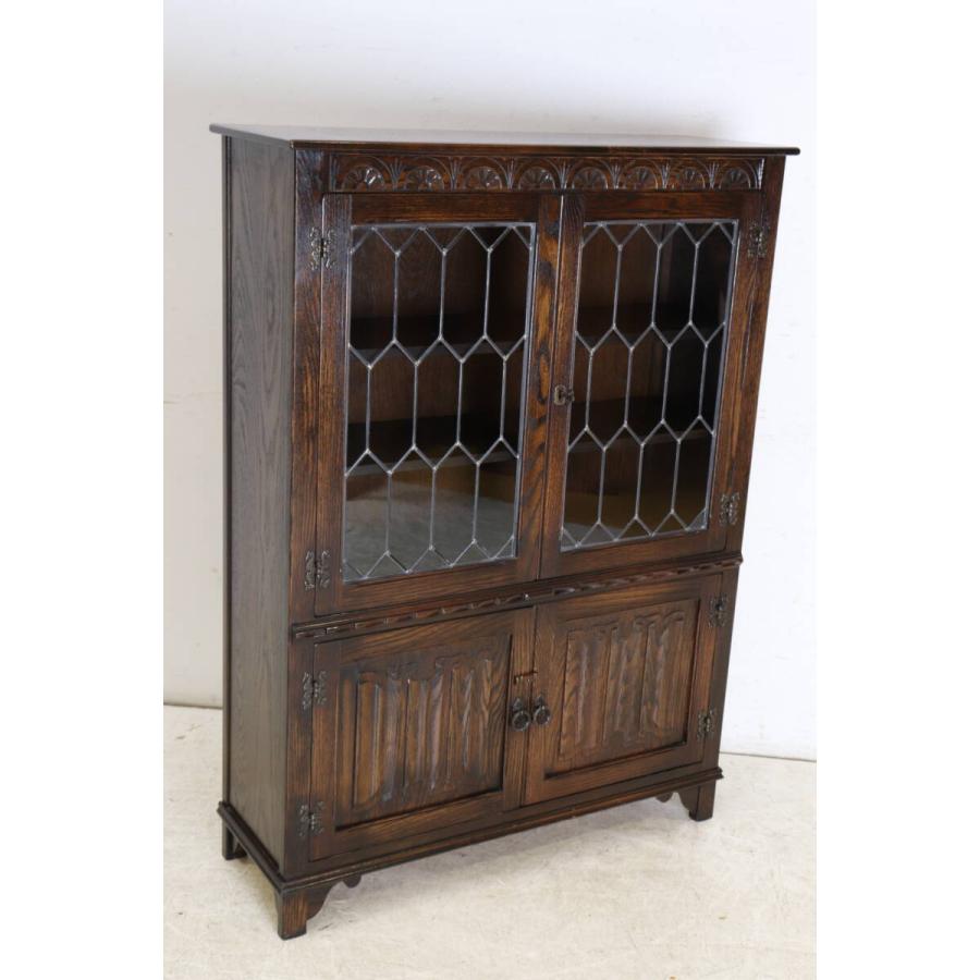 英国製 1960年代 Jaycee Furniture ジェイシー オーク材 ステンドガラス ライブラリーキャビネット ブックケース 本棚 飾り棚 アンティーク家具 (G-65) |  | 09