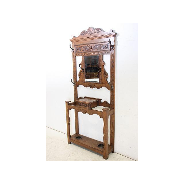 hs-6　1890年代 イギリス製 アンティーク　ビクトリアン　オーク　鏡付き　ホールスタンド　コートハンガー | 