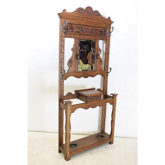 hs-6　1890年代 イギリス製 アンティーク　ビクトリアン　オーク　鏡付き　ホールスタンド　コートハンガー |  | 18