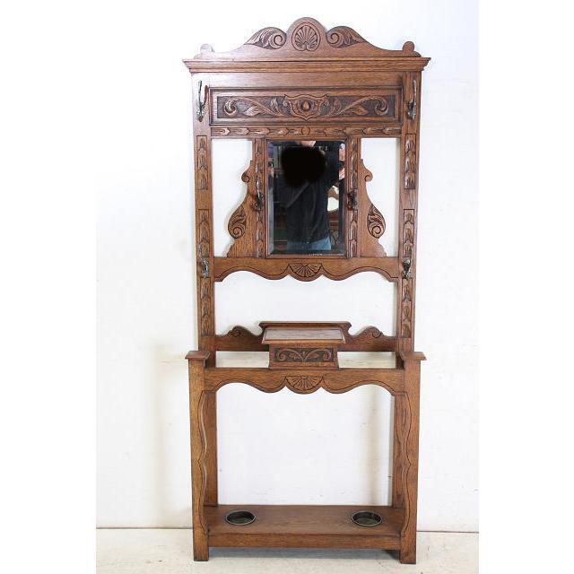 hs-6　1890年代 イギリス製 アンティーク　ビクトリアン　オーク　鏡付き　ホールスタンド　コートハンガー |  | 02