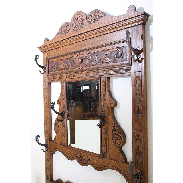 hs-6　1890年代 イギリス製 アンティーク　ビクトリアン　オーク　鏡付き　ホールスタンド　コートハンガー |  | 04