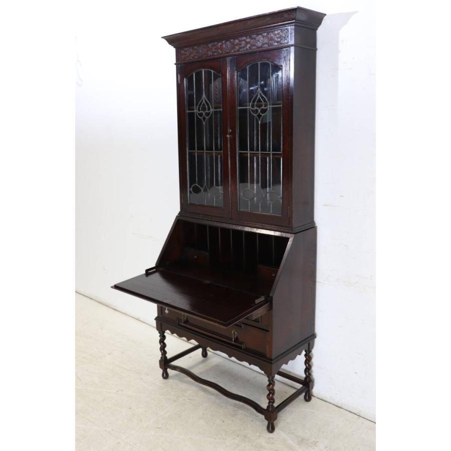 【希少・美品】1920年代 英国アンティーク オーク ゴシック様式 ビューローブックケース ステンドグラス ライティングデスク 本棚 (md-21) |  | 04