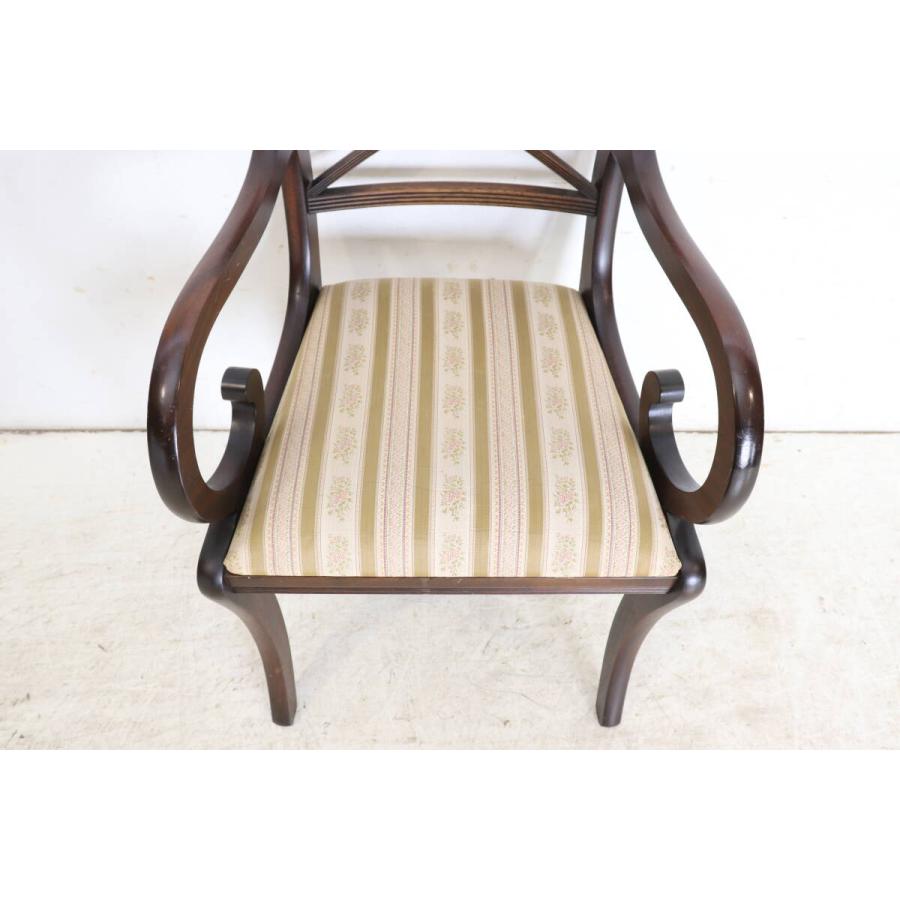 【Rosjhon】1970年代 英国 マホガニー リージェンシー アームチェア 花柄ストライプ ビンテージ イギリスの椅子 クラシカル (C) md-40 |  | 06