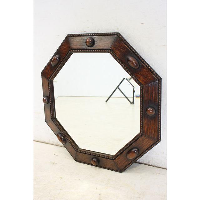 mr-9　1930年代イギリス製アンティーク　オーク　八角　彫刻　壁掛け鏡　ウォールミラー　 |  | 02