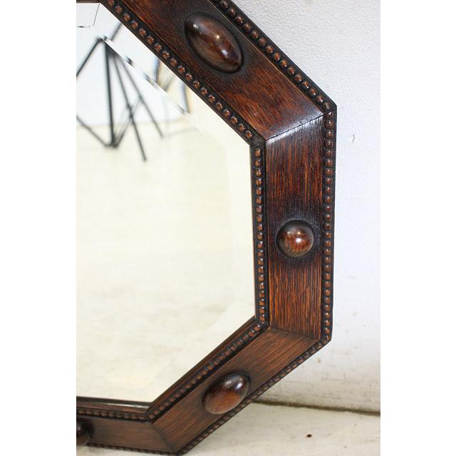 mr-9　1930年代イギリス製アンティーク　オーク　八角　彫刻　壁掛け鏡　ウォールミラー　 |  | 07