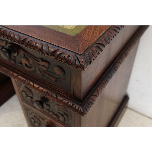 nd-8　1890年代イギリス製アンティーク ビクトリアン オーク レザートップ ニーホールデスク 彫刻された 両袖机 書斎用机 送料無料 |  | 10