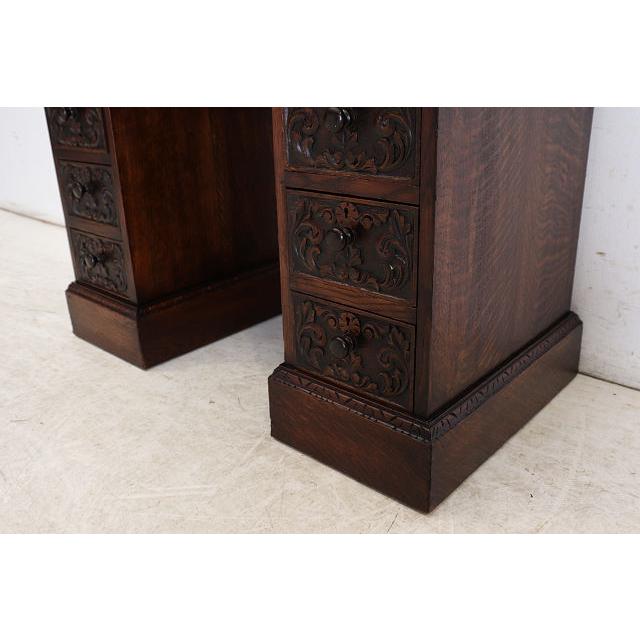 nd-8　1890年代イギリス製アンティーク ビクトリアン オーク レザートップ ニーホールデスク 彫刻された 両袖机 書斎用机 送料無料 |  | 18