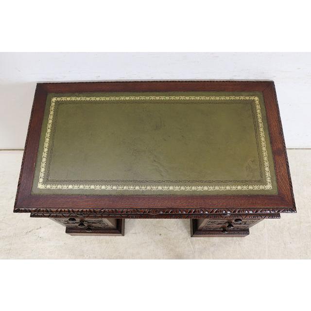 nd-8　1890年代イギリス製アンティーク ビクトリアン オーク レザートップ ニーホールデスク 彫刻された 両袖机 書斎用机 送料無料 |  | 07