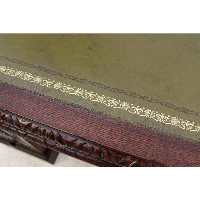 nd-8　1890年代イギリス製アンティーク ビクトリアン オーク レザートップ ニーホールデスク 彫刻された 両袖机 書斎用机 送料無料 |  | 09