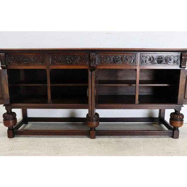 sb-6　1960年代イギリス製ビンテージ ビクトリアンスタイル オーク パイナップルレッグ サイドボード ローボード 大型 彫刻された バッフェ |  | 11