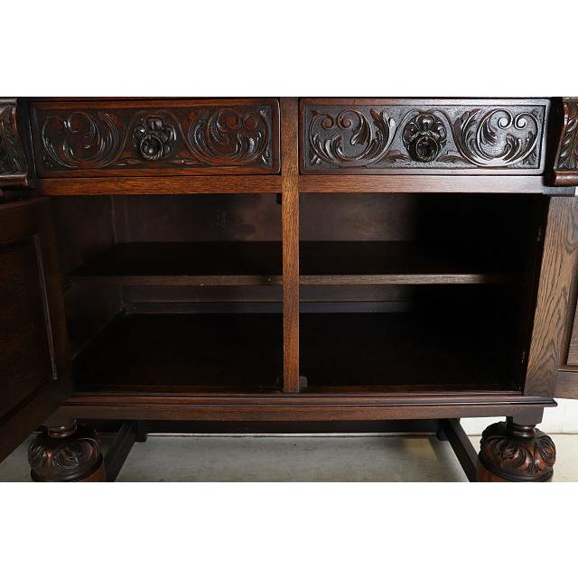 sb-6　1960年代イギリス製ビンテージ ビクトリアンスタイル オーク パイナップルレッグ サイドボード ローボード 大型 彫刻された バッフェ |  | 12