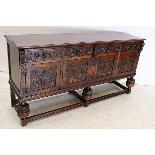 sb-6　1960年代イギリス製ビンテージ ビクトリアンスタイル オーク パイナップルレッグ サイドボード ローボード 大型 彫刻された バッフェ |  | 18
