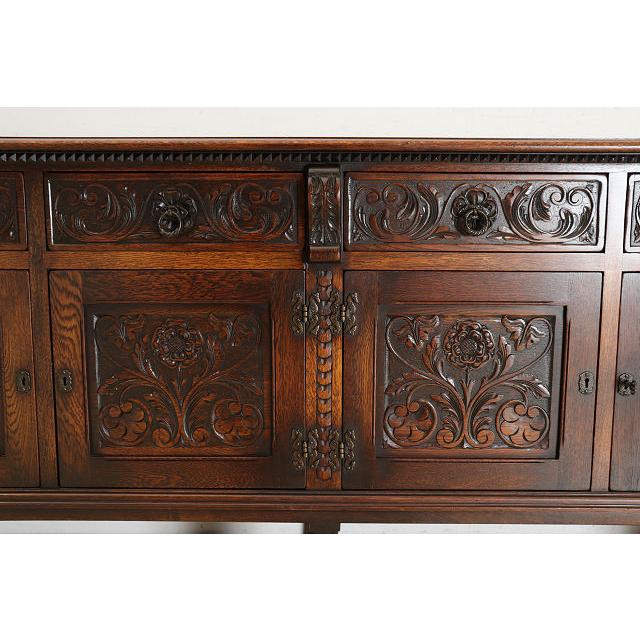 sb-6　1960年代イギリス製ビンテージ ビクトリアンスタイル オーク パイナップルレッグ サイドボード ローボード 大型 彫刻された バッフェ |  | 07