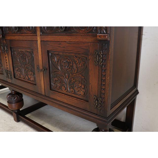sb-6　1960年代イギリス製ビンテージ ビクトリアンスタイル オーク パイナップルレッグ サイドボード ローボード 大型 彫刻された バッフェ |  | 09