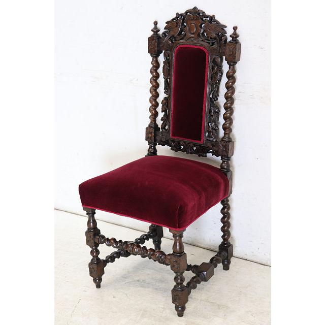 sc-5　1880年代イギリス製アンティーク ビクトリアン ウォルナット カーブド ホールチェア ハイバックチェア サイドチェア 彫刻 椅子 いす イス 送料無料 (D) |  | 02