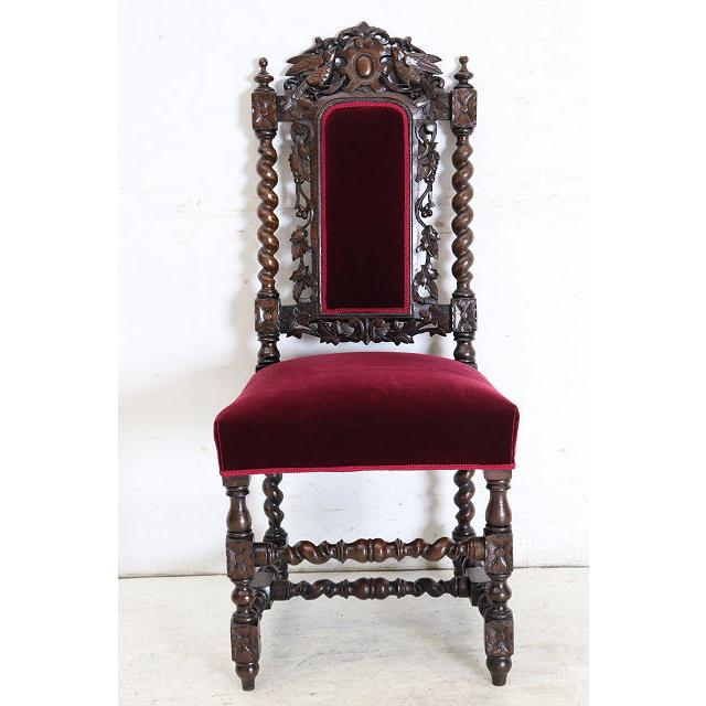 sc-5　1880年代イギリス製アンティーク ビクトリアン ウォルナット カーブド ホールチェア ハイバックチェア サイドチェア 彫刻 椅子 いす イス 送料無料 (D) |  | 05