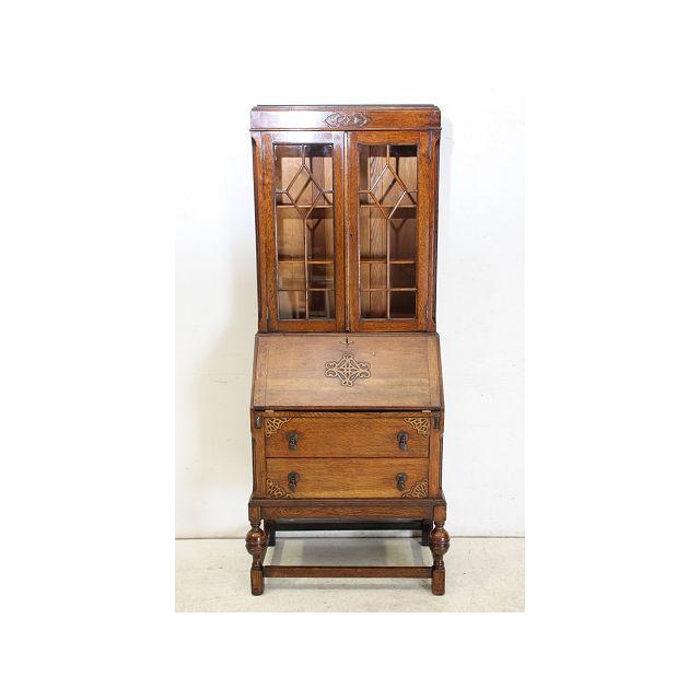 wd-12　1930年代 イギリス製 アンティーク　オーク　ビューローブックケース　本棚付き机　デスク | 