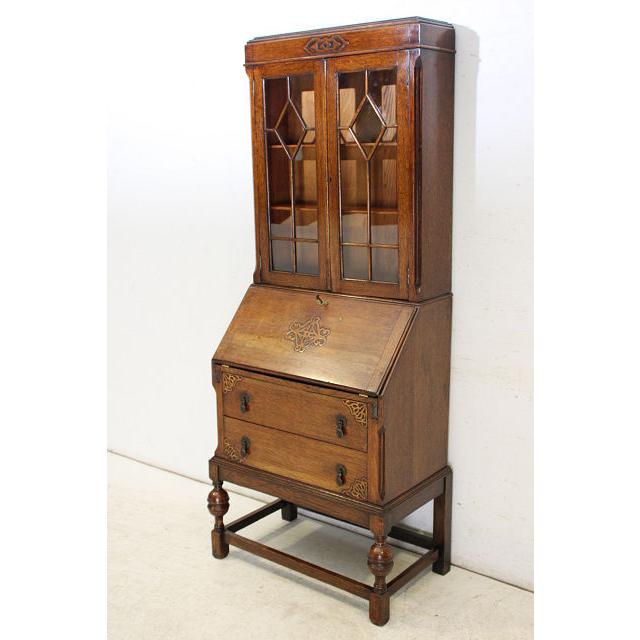 wd-12　1930年代 イギリス製 アンティーク　オーク　ビューローブックケース　本棚付き机　デスク |  | 02