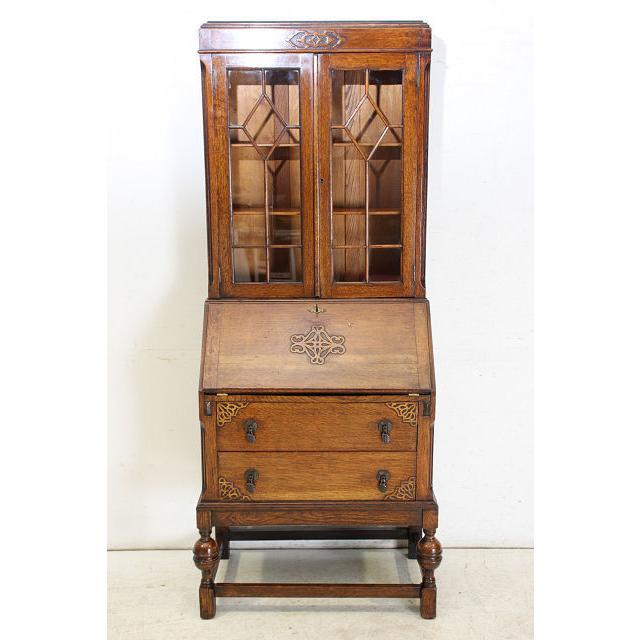 wd-12　1930年代 イギリス製 アンティーク　オーク　ビューローブックケース　本棚付き机　デスク |  | 03