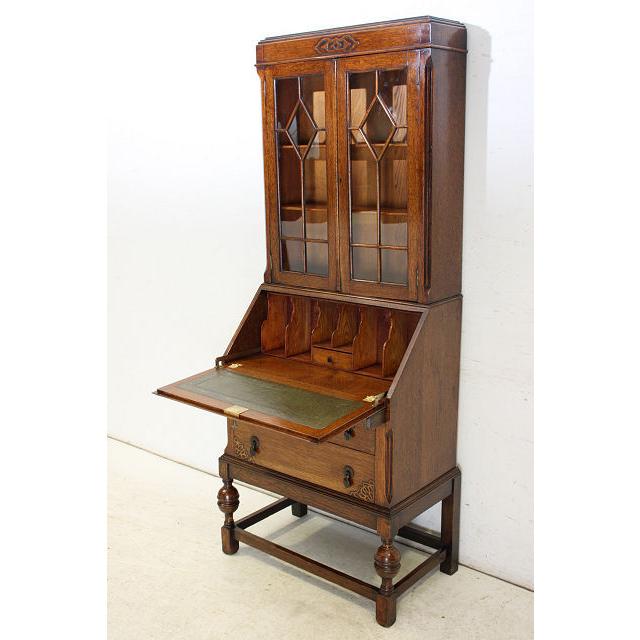 wd-12　1930年代 イギリス製 アンティーク　オーク　ビューローブックケース　本棚付き机　デスク |  | 04