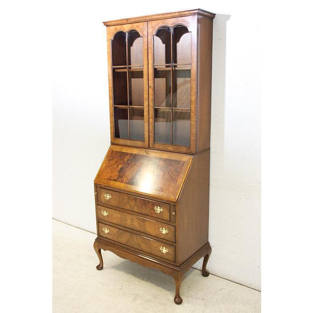 wd-19　1970年代 イギリス製 ビンテージ　ウォルナット　ビューローブックケース　ライティングビューロー　本棚付き机　デスク |  | 02