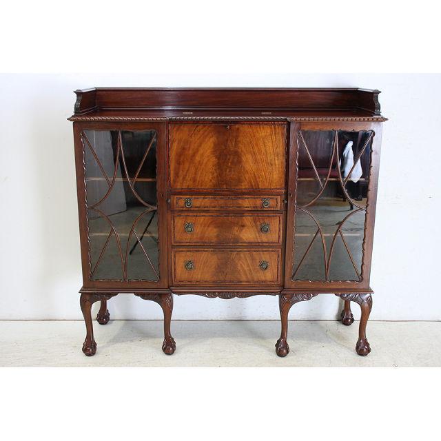 wd-2　1920年代 イギリス製 アンティーク　マホガニー　チッペンデールスタイル　サイドバイサイド　デスク　ライティングビューロー | 