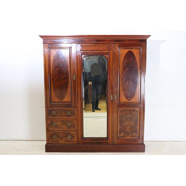 wr-2　1890年代イギリス製アンティーク　ビクトリアン　マホガニー　ミラー付き　インレイド　ワードローブ　衣装タンス　クローゼット |  | 01