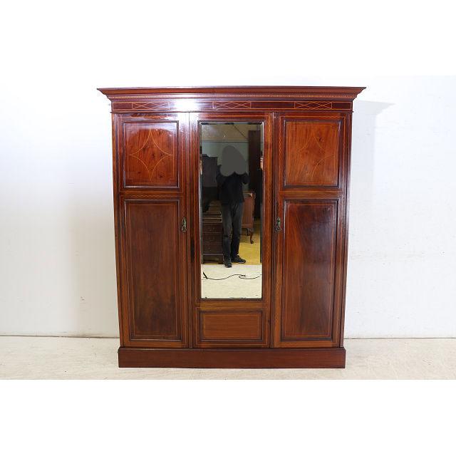 wr-3　1910年代イギリス製アンティーク　エドワーディアン　マホガニー　ミラー付き　インレイド　ワードローブ　衣装タンス　クローゼット |  | 01