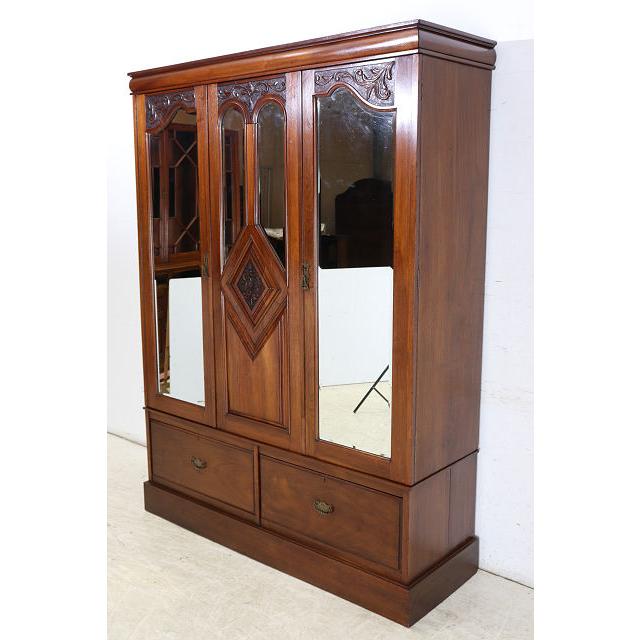 wr-4　1890年代イギリス製アンティーク　ビクトリアン　マホガニー　ミラー付き　2ドア　彫刻　ワードローブ　衣装タンス　クローゼット |  | 02