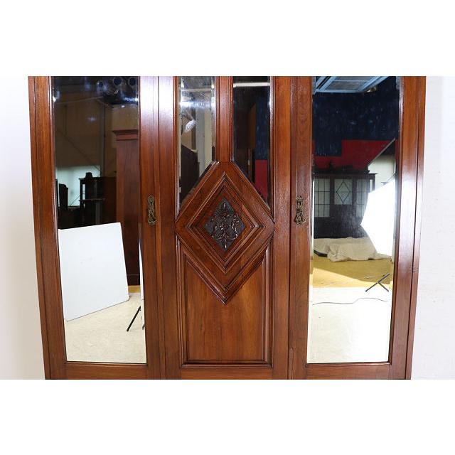 wr-4　1890年代イギリス製アンティーク　ビクトリアン　マホガニー　ミラー付き　2ドア　彫刻　ワードローブ　衣装タンス　クローゼット |  | 04