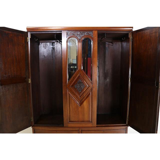 wr-4　1890年代イギリス製アンティーク　ビクトリアン　マホガニー　ミラー付き　2ドア　彫刻　ワードローブ　衣装タンス　クローゼット |  | 07