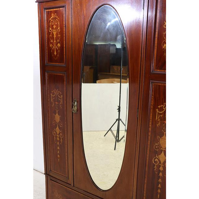 wr-5　1910年代イギリス製アンティーク エドワーディアン マホガニー ミラー付き 象嵌細工 ワードローブ 衣装タンス クローゼット 衣類収納 送料無料 |  | 10
