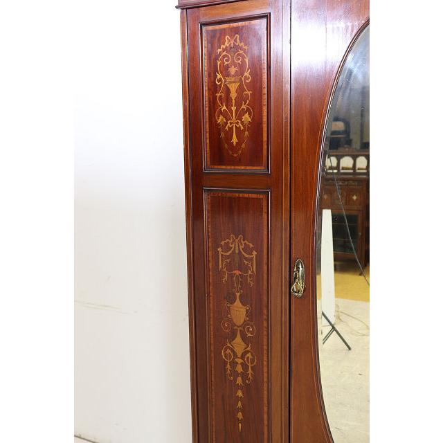 wr-5　1910年代イギリス製アンティーク エドワーディアン マホガニー ミラー付き 象嵌細工 ワードローブ 衣装タンス クローゼット 衣類収納 送料無料 |  | 17