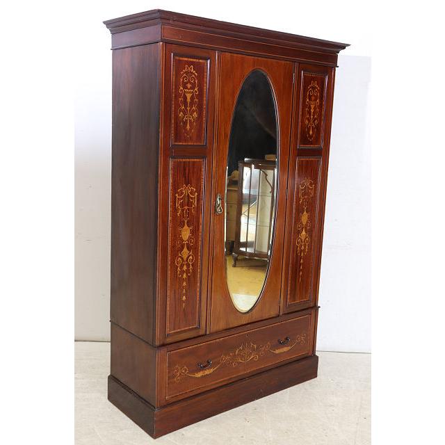 wr-5　1910年代イギリス製アンティーク エドワーディアン マホガニー ミラー付き 象嵌細工 ワードローブ 衣装タンス クローゼット 衣類収納 送料無料 |  | 18