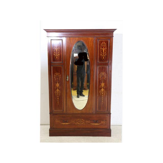 wr-5　1910年代イギリス製アンティーク エドワーディアン マホガニー ミラー付き 象嵌細工 ワードローブ 衣装タンス クローゼット 衣類収納 送料無料 |  | 01