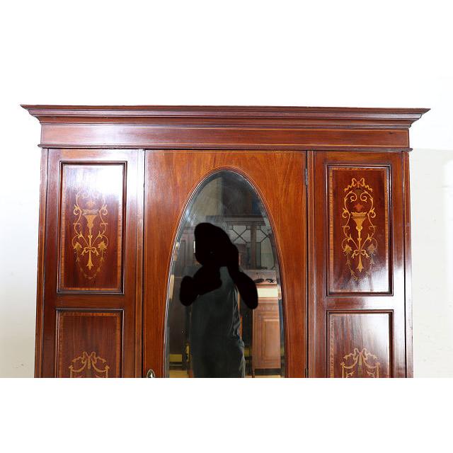 wr-5　1910年代イギリス製アンティーク エドワーディアン マホガニー ミラー付き 象嵌細工 ワードローブ 衣装タンス クローゼット 衣類収納 送料無料 |  | 04