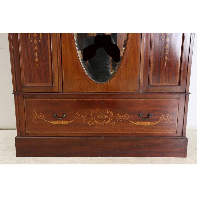 wr-5　1910年代イギリス製アンティーク エドワーディアン マホガニー ミラー付き 象嵌細工 ワードローブ 衣装タンス クローゼット 衣類収納 送料無料 |  | 06