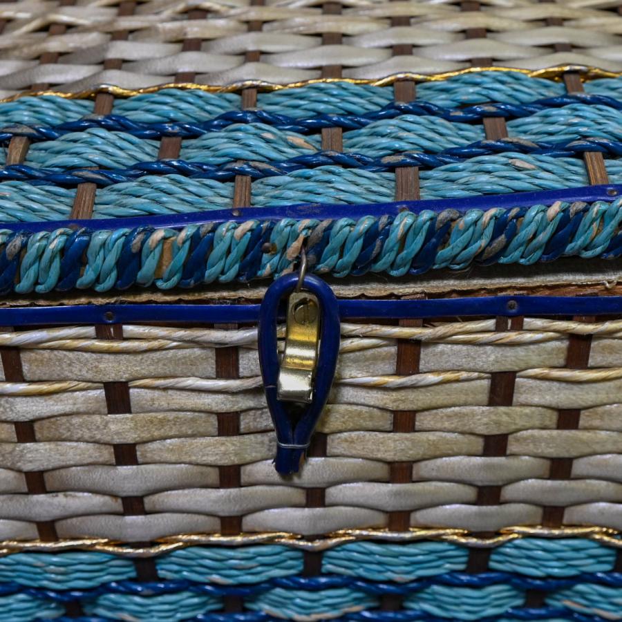 アンティーク　ソーイングバスケット 青 フランス ブロカント アンティーク ソーイングボックス バスケット