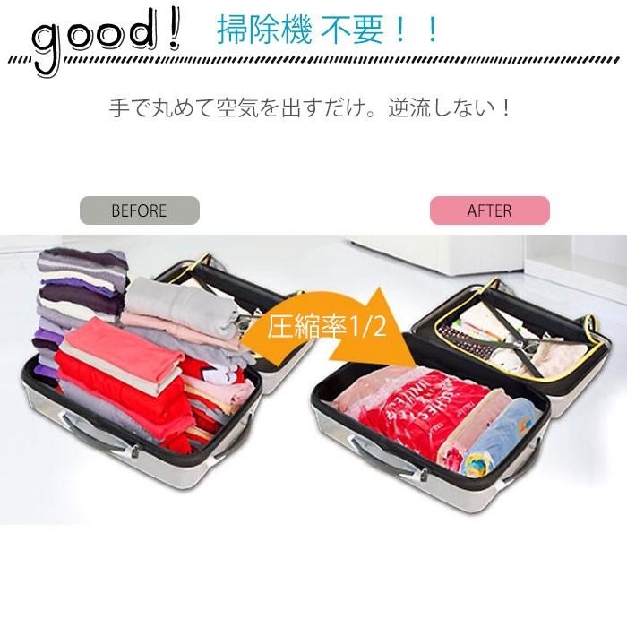 圧縮袋 Mサイズ5枚セット 座るだけ圧縮 掃除機不要 手巻き式 簡単圧縮